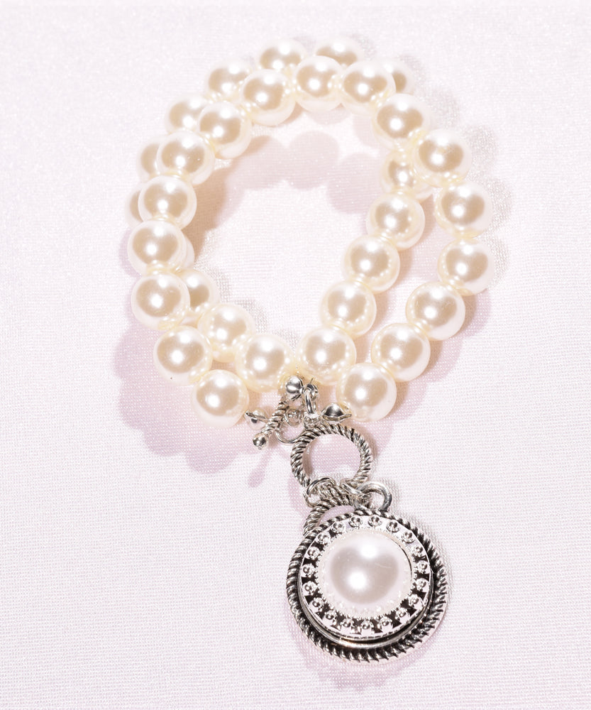 Double Strand Pearl bracelet with pearl snap button