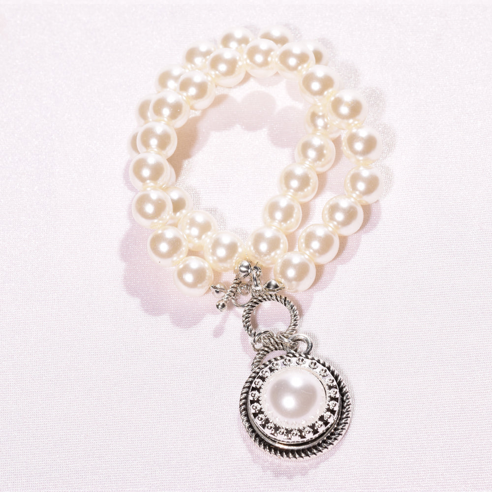 Double Strand Pearl bracelet with pearl snap button