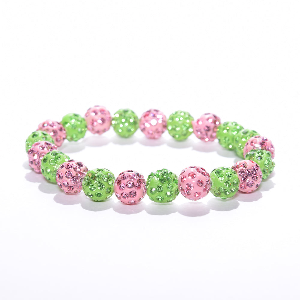 Pink and green beaded bracelet