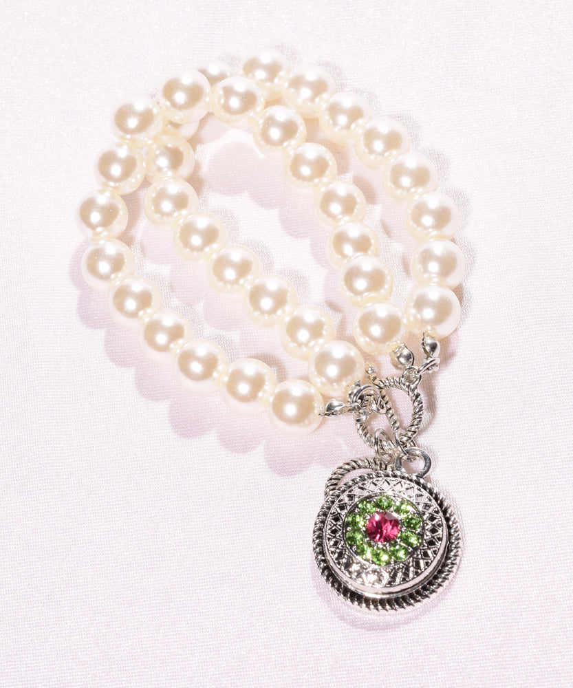 Double Strand pearl necklace with Snap Button Charm