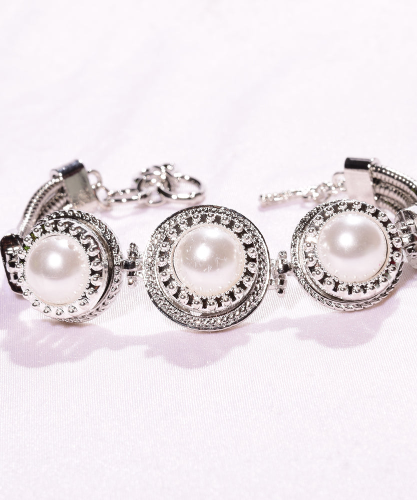 Triple  Snap button Bracelet with pearl button