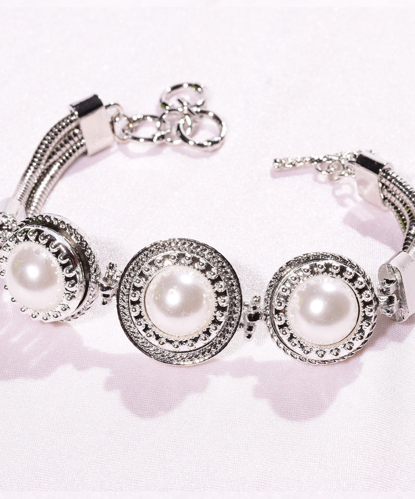 Triple  Snap button Bracelet with pearl button