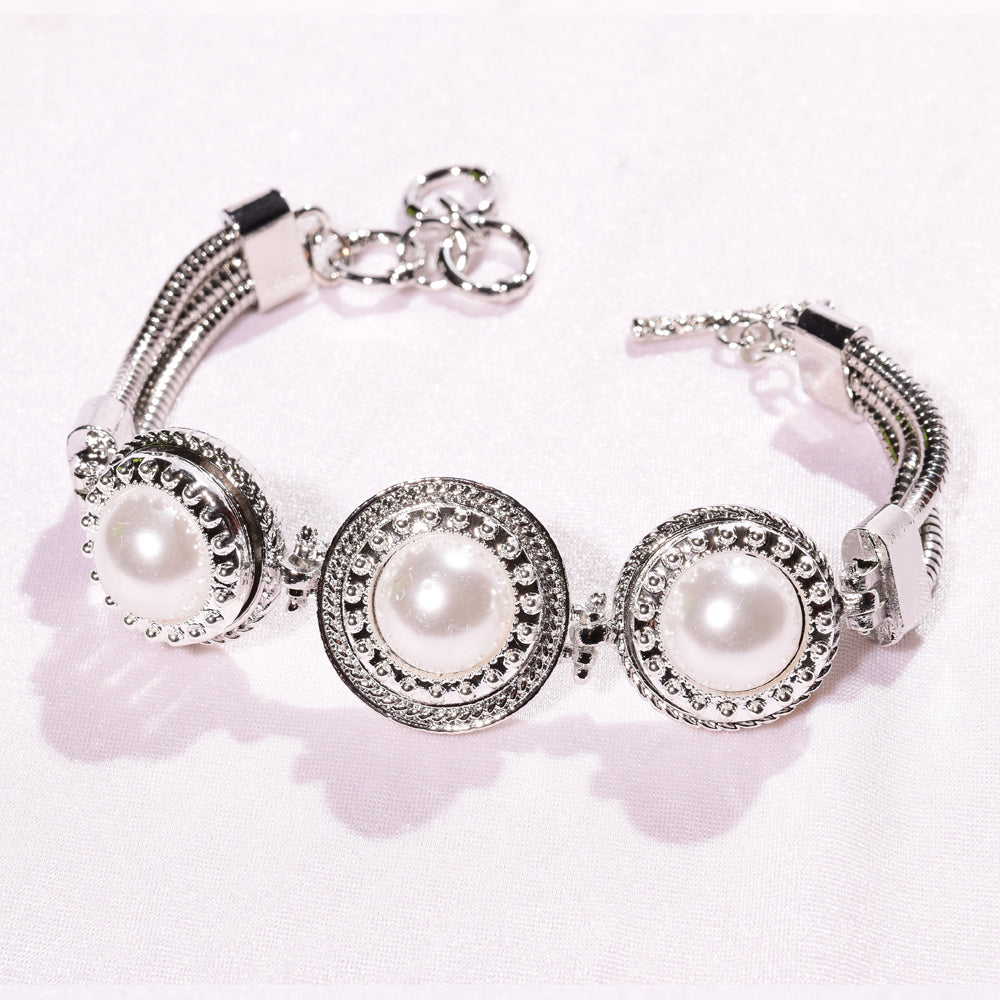 Triple  Snap button Bracelet with pearl button