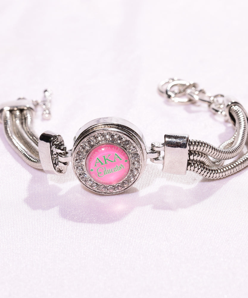 Single Silver Snap Bracelet with snap button with AKA educator