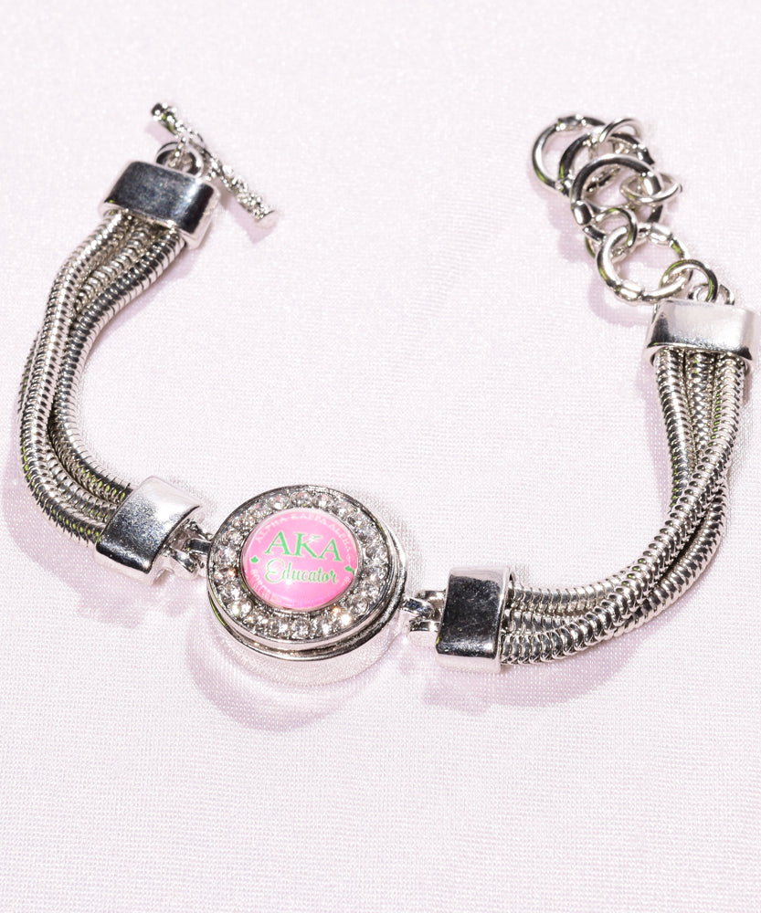 Single Silver Snap Bracelet with snap button with AKA educator