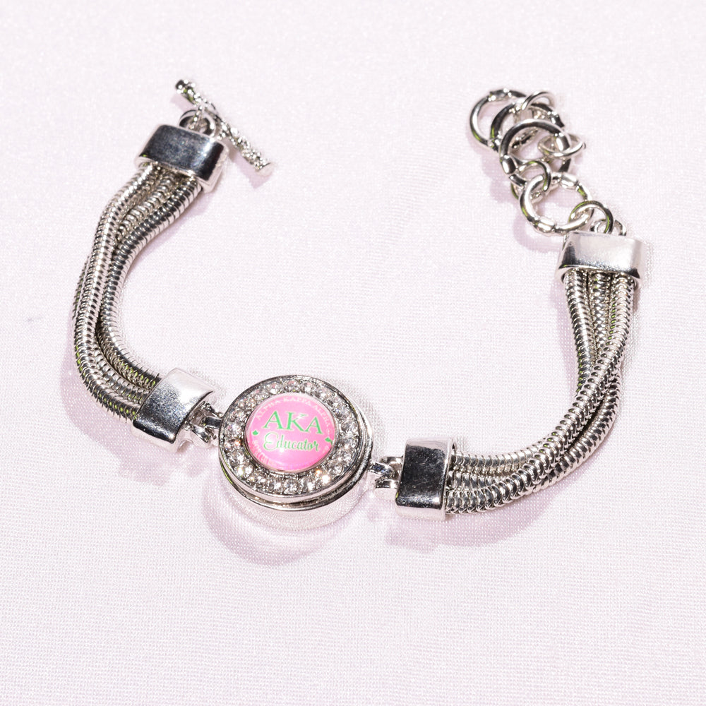 Single Silver Snap Bracelet with snap button with AKA educator