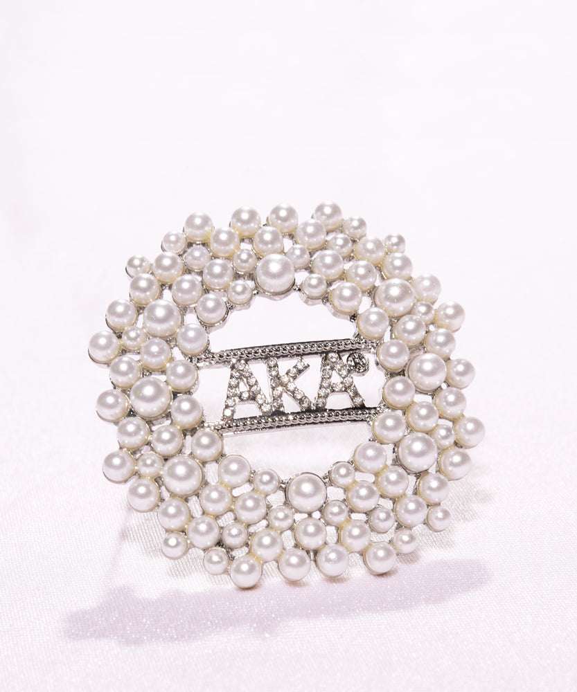 Round Silver Pearl Pin with AKA