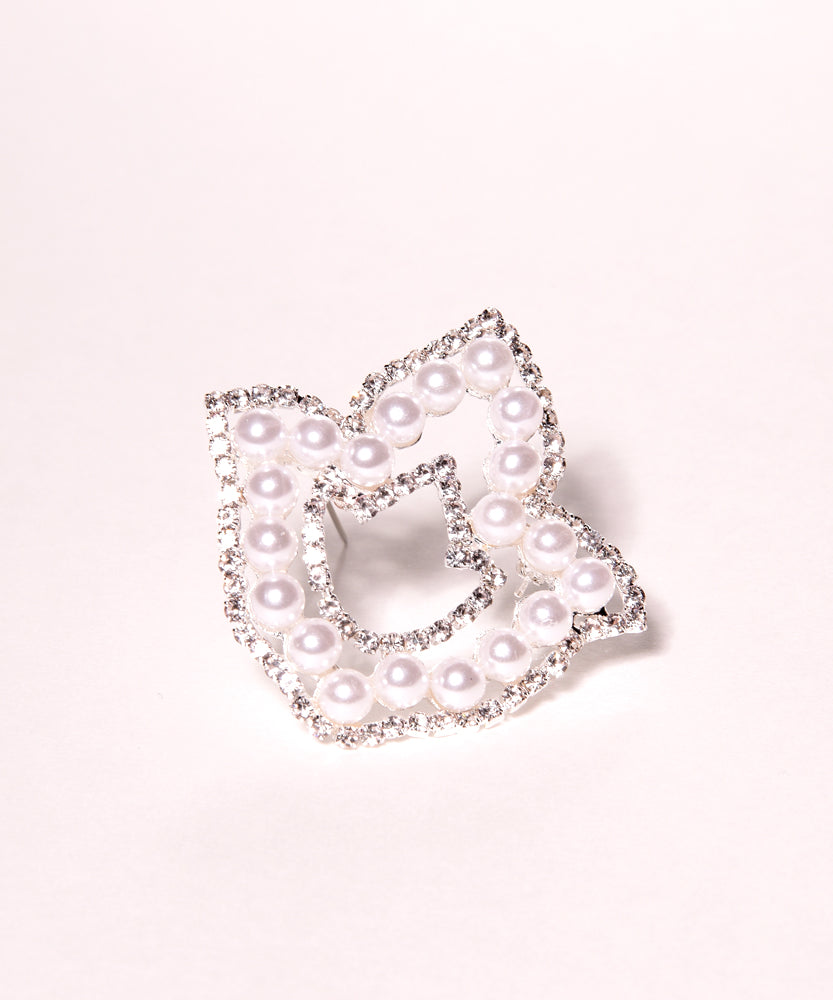 Sliver Ivy leaf with Pearl and Rhinestone