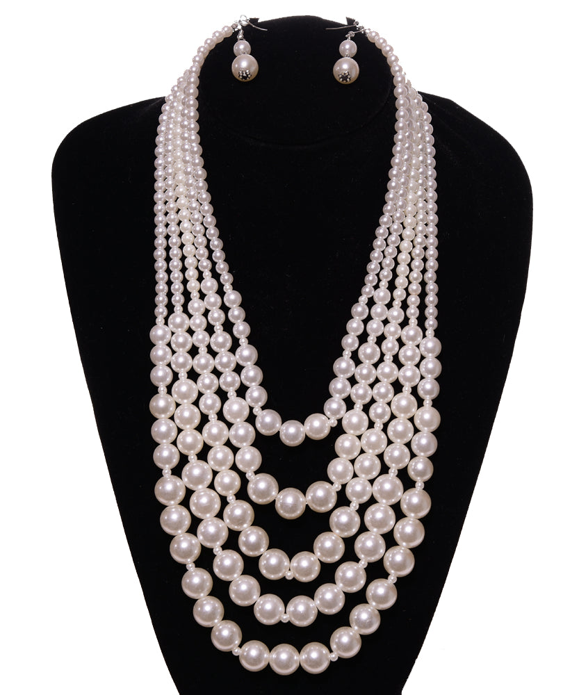 Pearl Necklace Set 5 strand with pearl earring