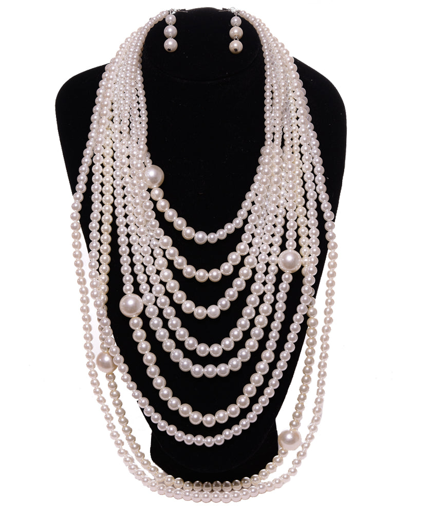 Pearl Necklace set 9 strand with earring