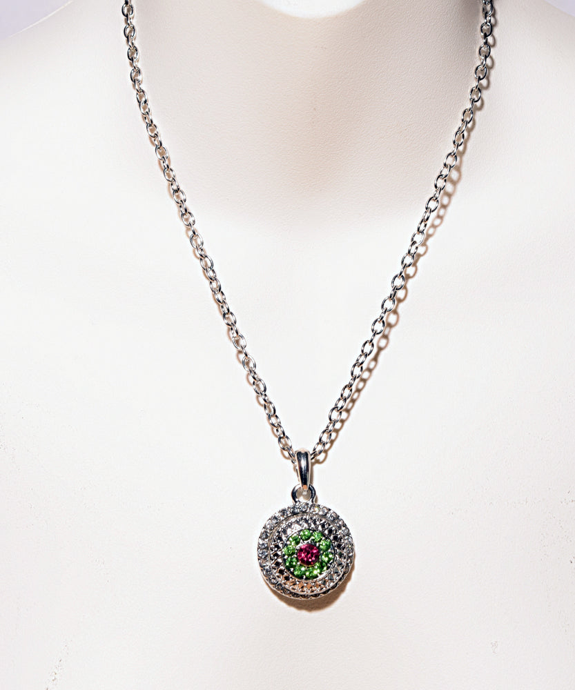 Necklace Round Pendant with crystal and snap charm