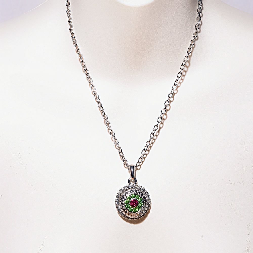 Necklace Round Pendant with crystal and snap charm
