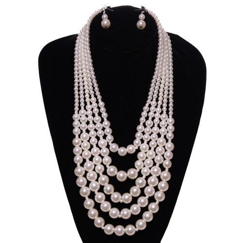 Pearl Necklace Set 5 strand with pearl earring